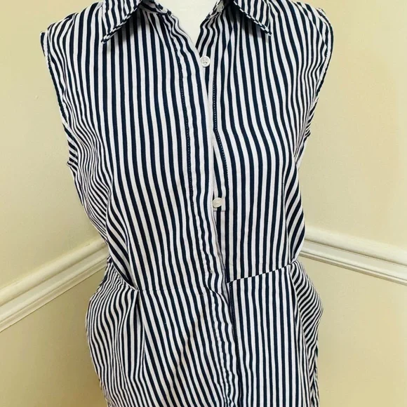 Inomi Women’s Blue White Striped Sleeveless Shirt Dress Size S - Picture 4 of 7